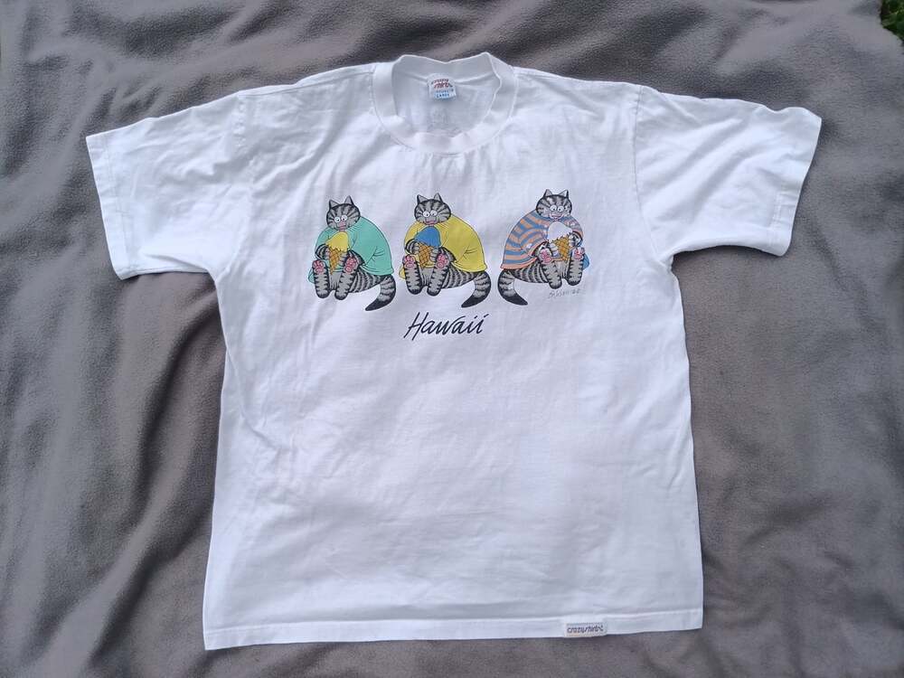 B Kliban Hawaii Cats Ice Cream White Double Sided Large Vtg Crazy Shirts Mint - Picture 1 of 8